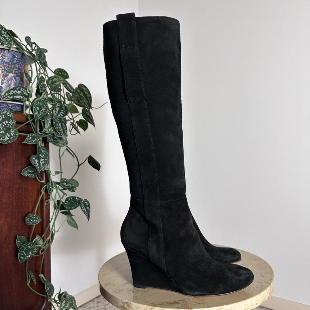 Vintage 90s 2000s knee high platform pointed rounded toe high heel wedge boots